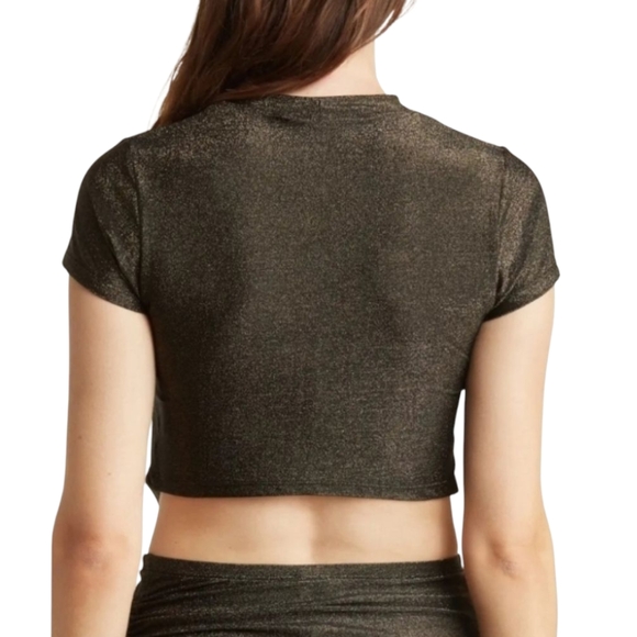 VYB Swim Cover-Up Shimmer Metallic AsymmetricalCrop Top / Black-Gold - Picture 2 of 10